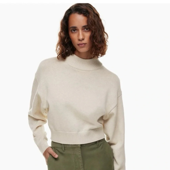 Aritzia Wilfred Free Harper Mock Neck Crop Knit 100% Wool Crop Sweater Size XS - Picture 1 of 6
